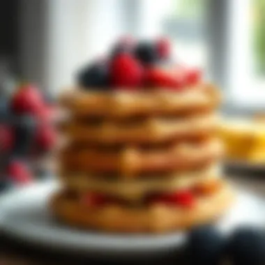 Keto Waffles with Berries Delicious stack of keto waffles topped with fresh berries