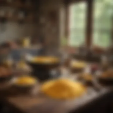 A rustic setting with Hoovers cornmeal and traditional cooking utensils.