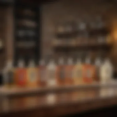 A selection of keto-friendly spirits on a rustic bar counter