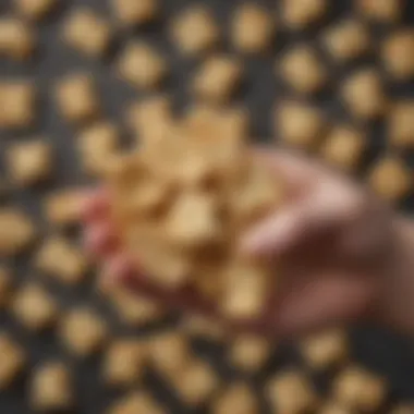 Close-up of a hand holding a crispy keto animal cracker.