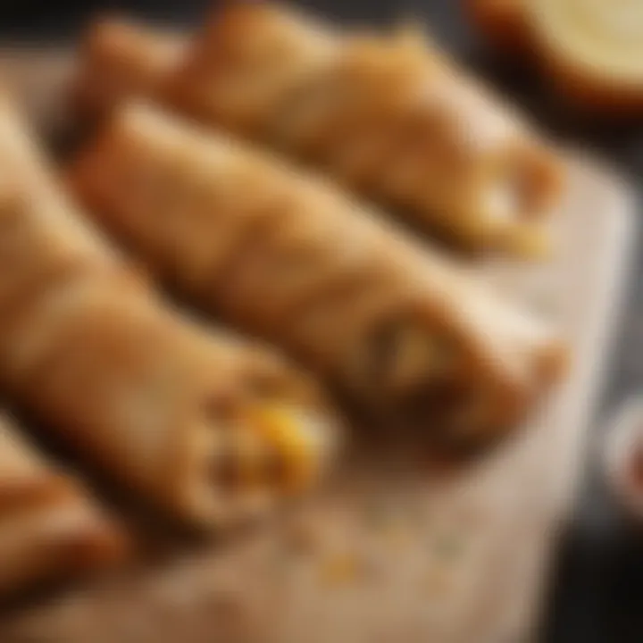 A close-up view of golden-brown crispy keto egg rolls showcasing their texture.