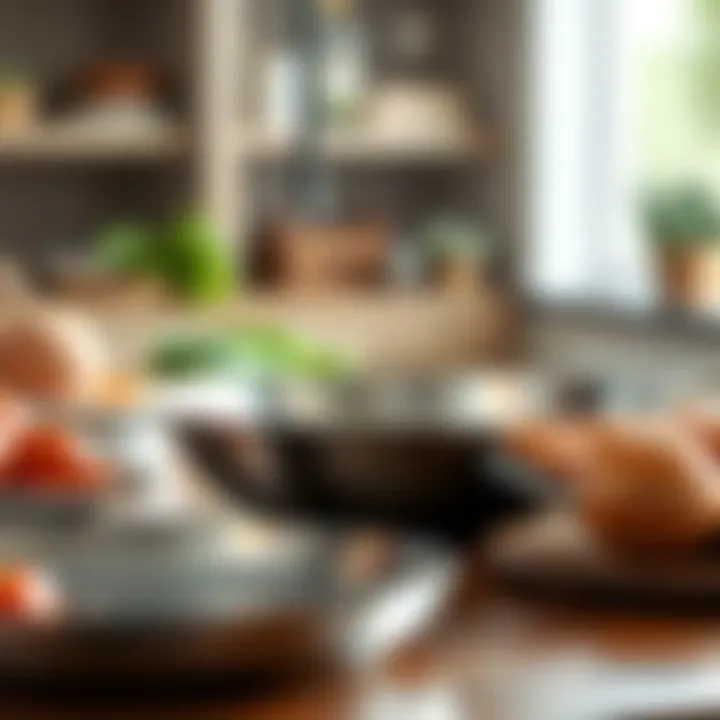 Elegant large stainless steel sauté pan showcasing a polished exterior