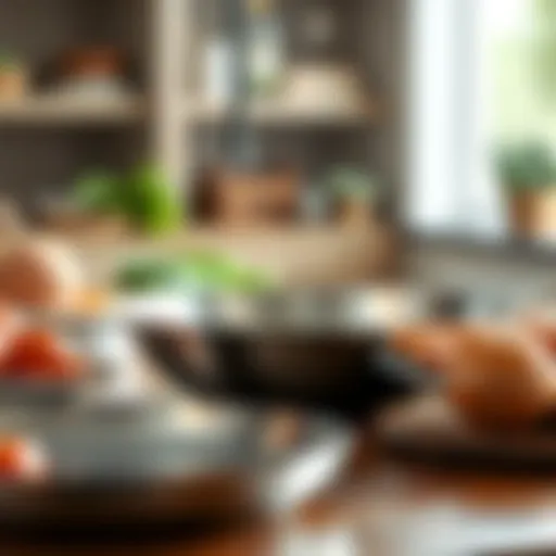 Elegant Design of Stainless Steel Sauté Pan Elegant large stainless steel sauté pan showcasing a polished exterior