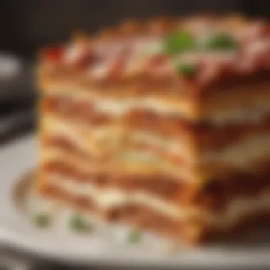 Close-up of a perfectly layered lasagna dish