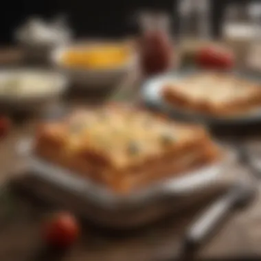 Measuring tools next to a lasagna dish for accurate dimensions