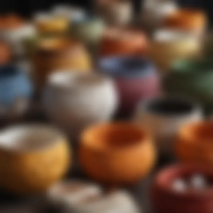 Close-up of various materials used in le crochet pots