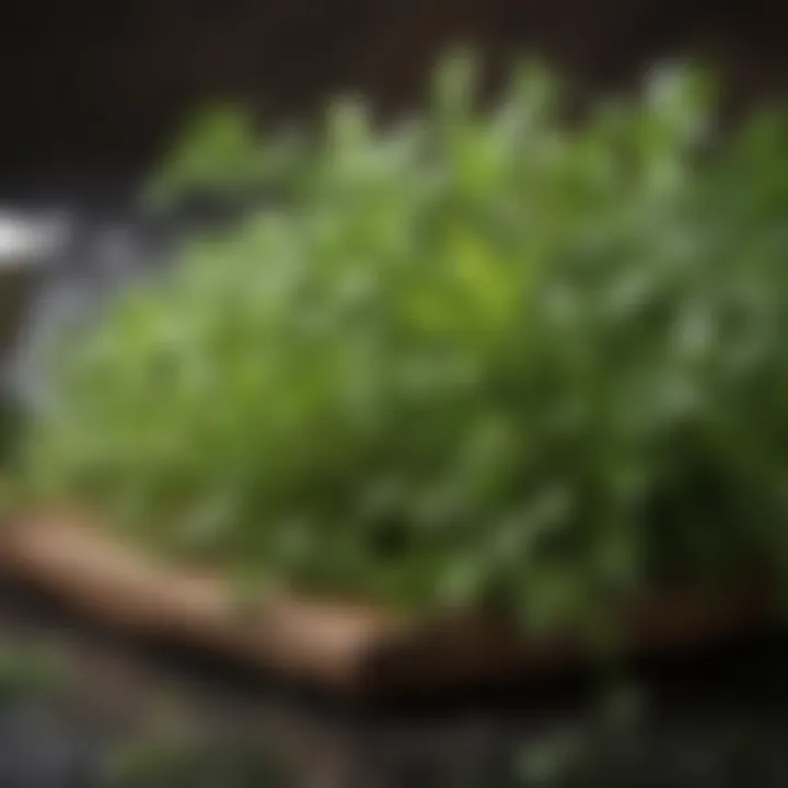 A close-up of aromatic herbs used in light cooking