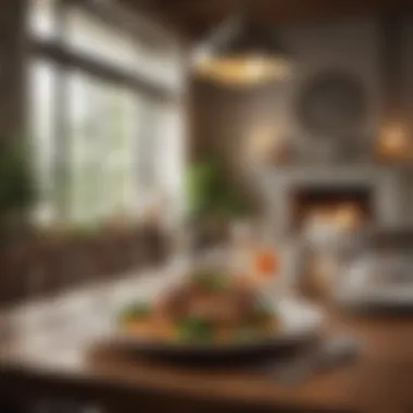Inviting Dining Atmosphere A serene dining setting with light, healthy dishes elegantly arranged