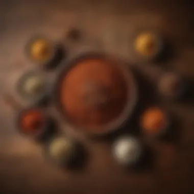 A rustic wooden table showcasing various spices used in LongHorn Steakhouse steak seasoning