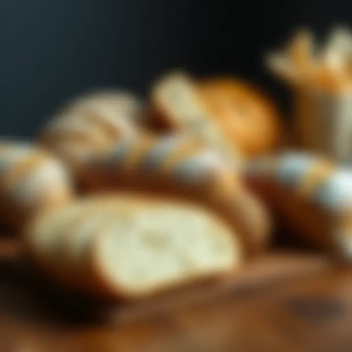 Diverse Low-Carb Bread Types An assortment of low-carb bread varieties on a wooden board