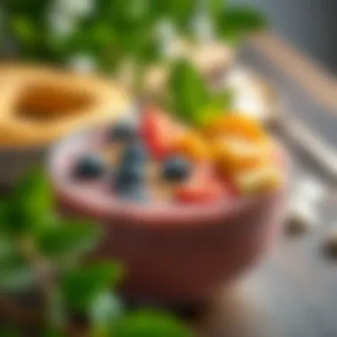 A smoothie bowl topped with fruits and low-carb protein powder