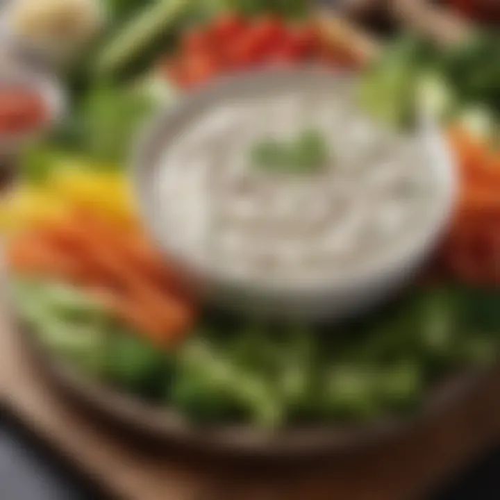 Close-up of a delicious low carb dip served with fresh vegetables.