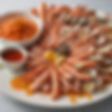 A selection of seafood elegantly arranged with low sodium cocktail sauce