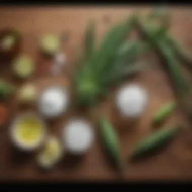 Ingredients for Low Sugar Aloe Drinks A vibrant spread of ingredients for making low sugar aloe drinks on a wooden table