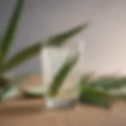 A refreshing low sugar aloe drink in a clear glass surrounded by fresh aloe vera leaves