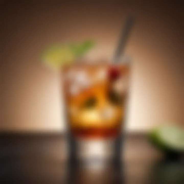 A close-up view of a Malibu rum drink with a creative garnish.