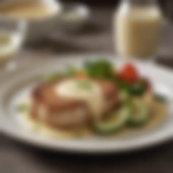 An elegant plating of mayonnaise pork chops garnished with fresh vegetables