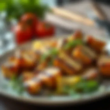 Herb-Infused Grilled Vegetables A plate of grilled vegetables garnished with herbs