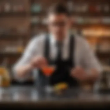 Skillful Preparation of a Non-Alcoholic Cocktail A bartender skillfully preparing a refreshing non-alcoholic cocktail