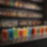 Colorful array of non-alcoholic beverages displayed elegantly on a bar counter