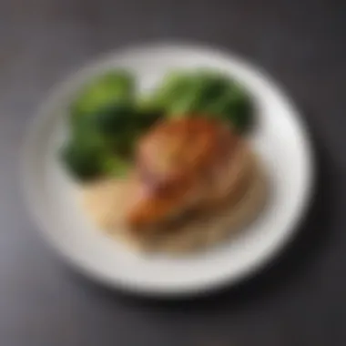 A plate showcasing a grilled chicken breast with steamed broccoli and brown rice.