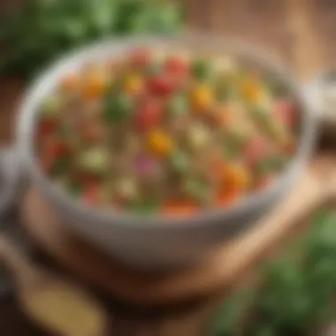 Quinoa Salad with Fresh Vegetables A vibrant bowl of quinoa salad with colorful vegetables and herbs.