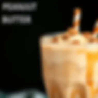 Close-up of a creamy peanut butter shake topped with nuts