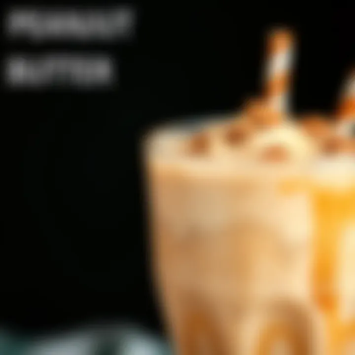 Close-up of a creamy peanut butter shake topped with nuts