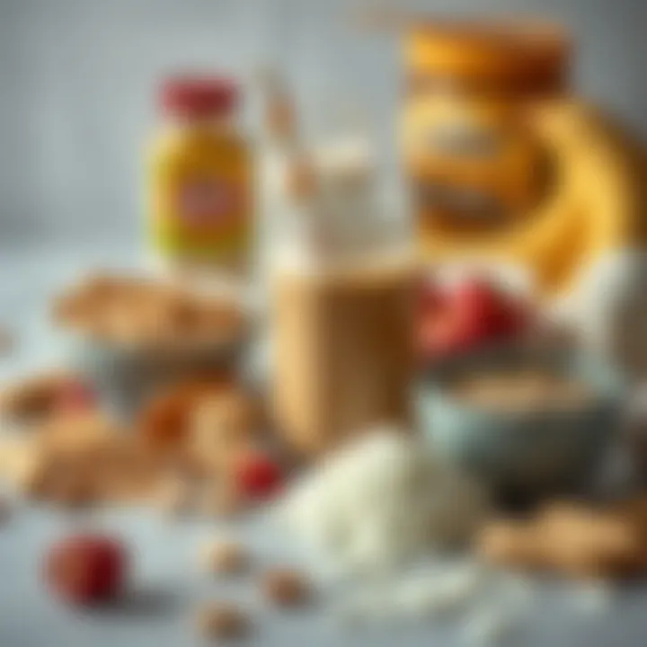 Ingredients laid out for a weight gain peanut butter shake