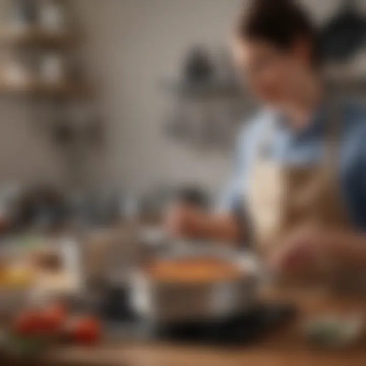 Person demonstrating maintenance techniques for stainless steel cookware, emphasizing care tips