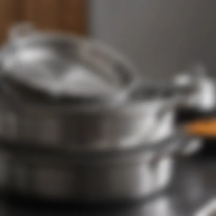 Close-up of stainless steel cookware highlighting its sturdy construction and heat distribution