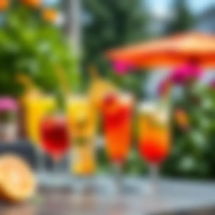 Vibrant Drinks for Al Fresco Enjoyment Colorful outdoor glasses filled with refreshing drinks in a garden