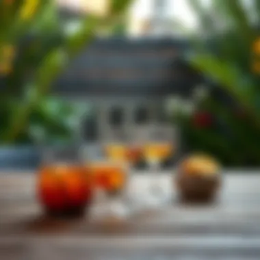 Sophisticated Outdoor Glassware Arrangement Elegant outdoor beverage glasses set on a wooden table