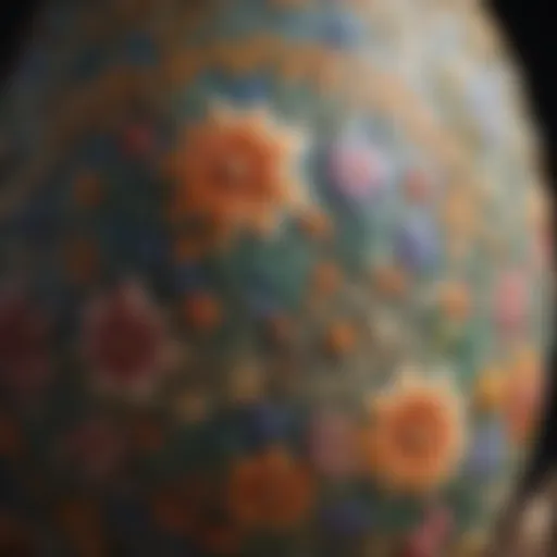 A beautifully painted ceramic egg displaying intricate floral patterns