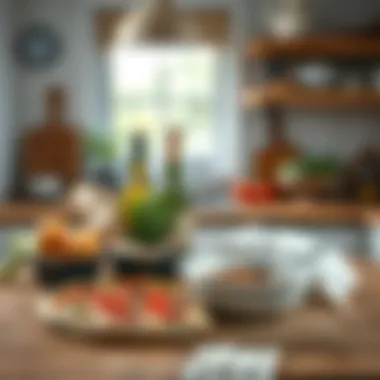 A rustic kitchen scene with paleo ingredients artfully displayed, emphasizing simplicity and health