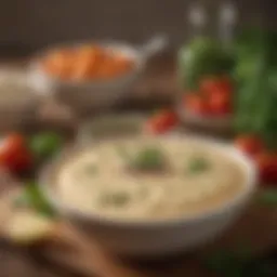 A close-up shot of a vibrant bowl of ranch sauce with herbs