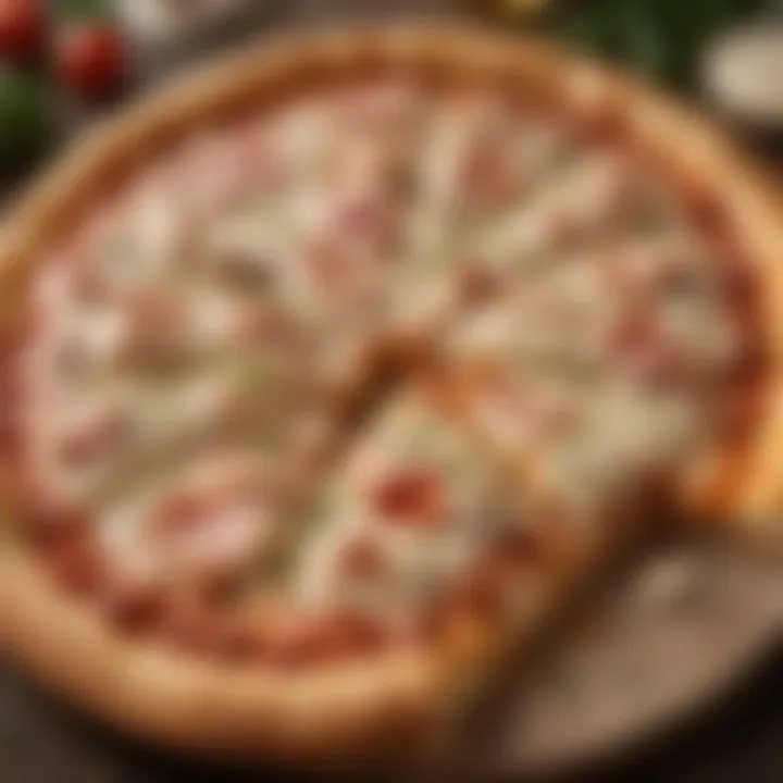 An artistic arrangement of pizza slices with ranch sauce for dipping