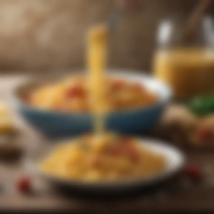 Nutritional information displayed alongside a bowl of pre-made pasta.