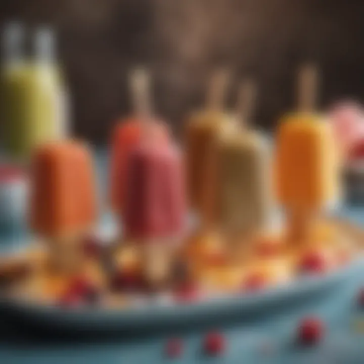 Colorful assortment of pudding popsicles on a platter