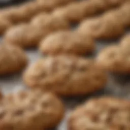 Close-up of freshly baked oatmeal cookies showcasing texture