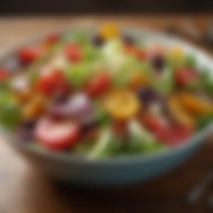 A colorful salad bowl filled with seasonal vegetables and protein