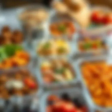 A colorful assortment of ready-to-eat meals arranged in elegant containers