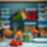 An organized meal prep station showcasing vibrant ingredients and storage containers