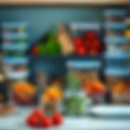 An organized meal prep station showcasing vibrant ingredients and storage containers