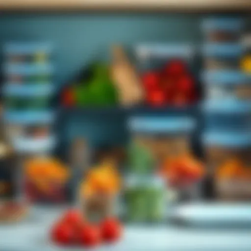 Organized Meal Prep Station An organized meal prep station showcasing vibrant ingredients and storage containers