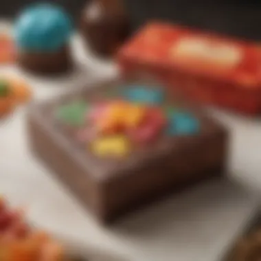 A close-up of a chocolate gift box from See's Candy featuring a Hawaiian motif