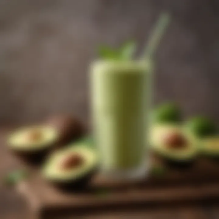 A creamy avocado smoothie served in a glass with a straw