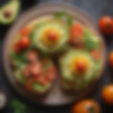 A vibrant avocado toast topped with cherry tomatoes and herbs