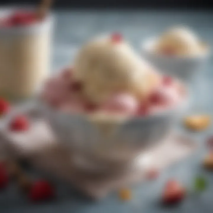 An elegant bowl of homemade stretchy ice cream garnished with toppings