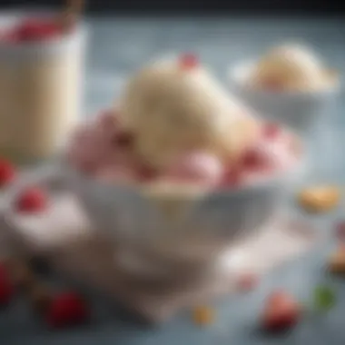 A Delightful Bowl of Homemade Stretchy Ice Cream An elegant bowl of homemade stretchy ice cream garnished with toppings